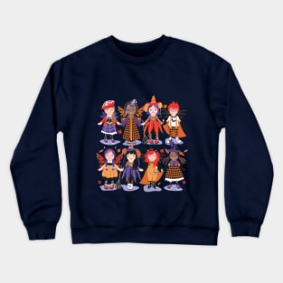 Witches dance // spot illustration // lilac background red orange and purple halloween fantasy costumes Crewneck Sweatshirt